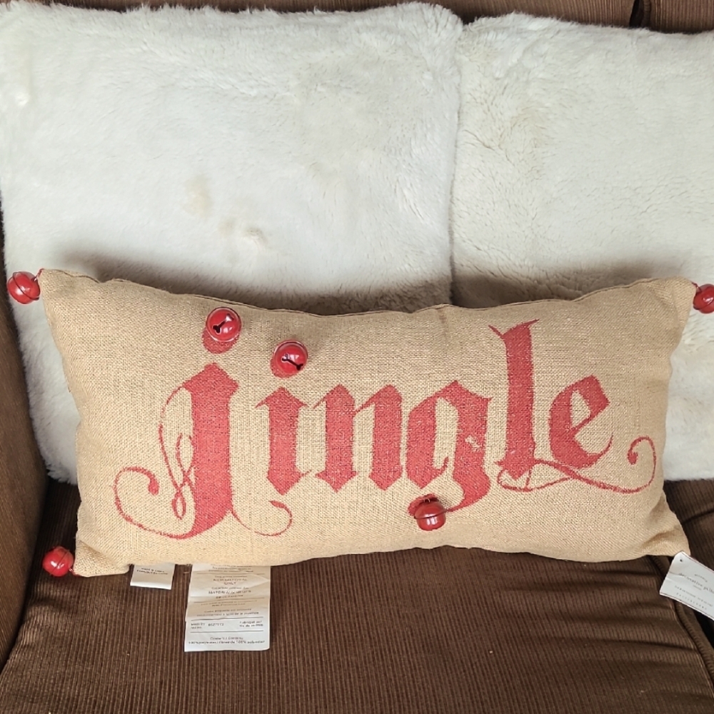 NWT Pottery Barn Jingle Lumbar Burlap Pillow